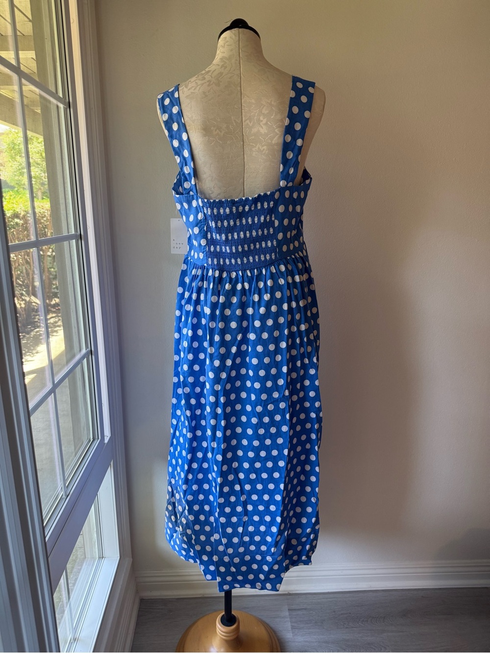NWT New A New Day Blue Polka Dot Maxi Dress Large Sundress Sweet Heart  Neckline - Picture 3 of 7